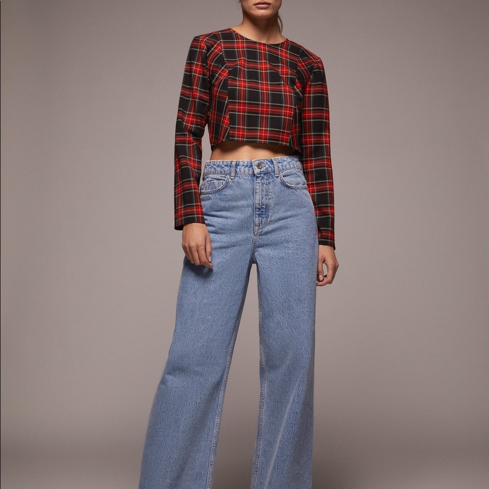 Plaid Long Sleeve Crop Top